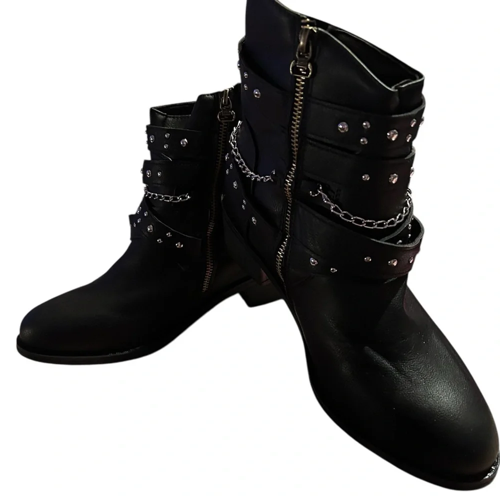 Black Studded Ankle Boots - Picture 3 of 4